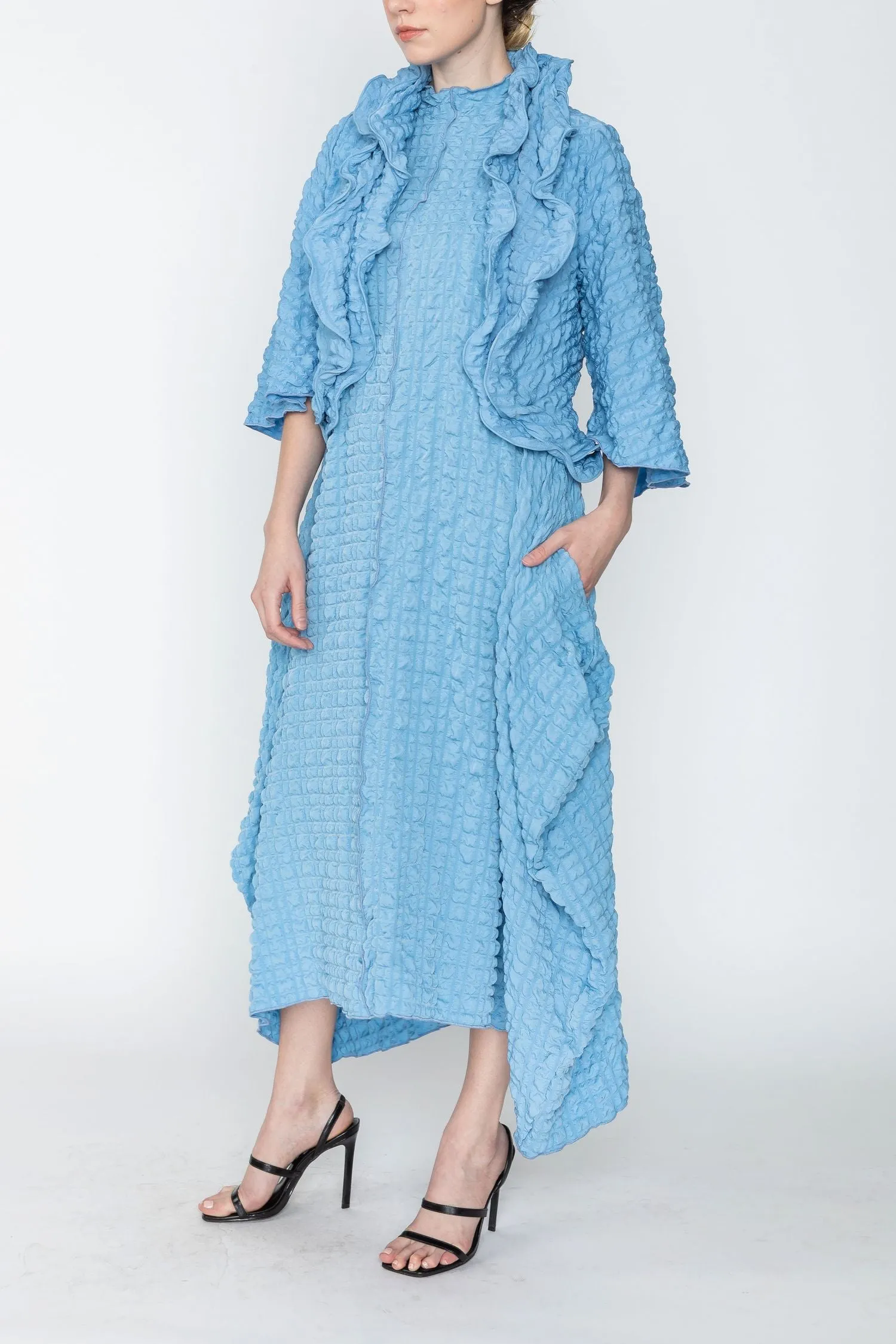 Ocean Bubble Check Ruffle Open Jacket