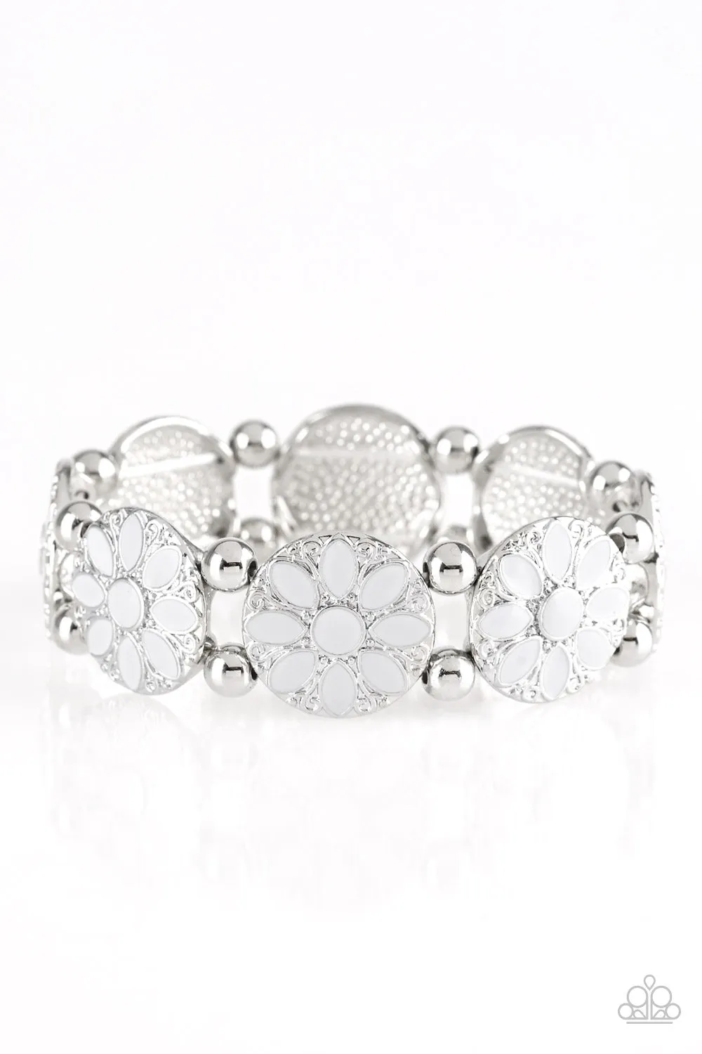 Open Door Jewelry - Dancing Dahlias - Silver Bracelet - Paparazzi Accessories