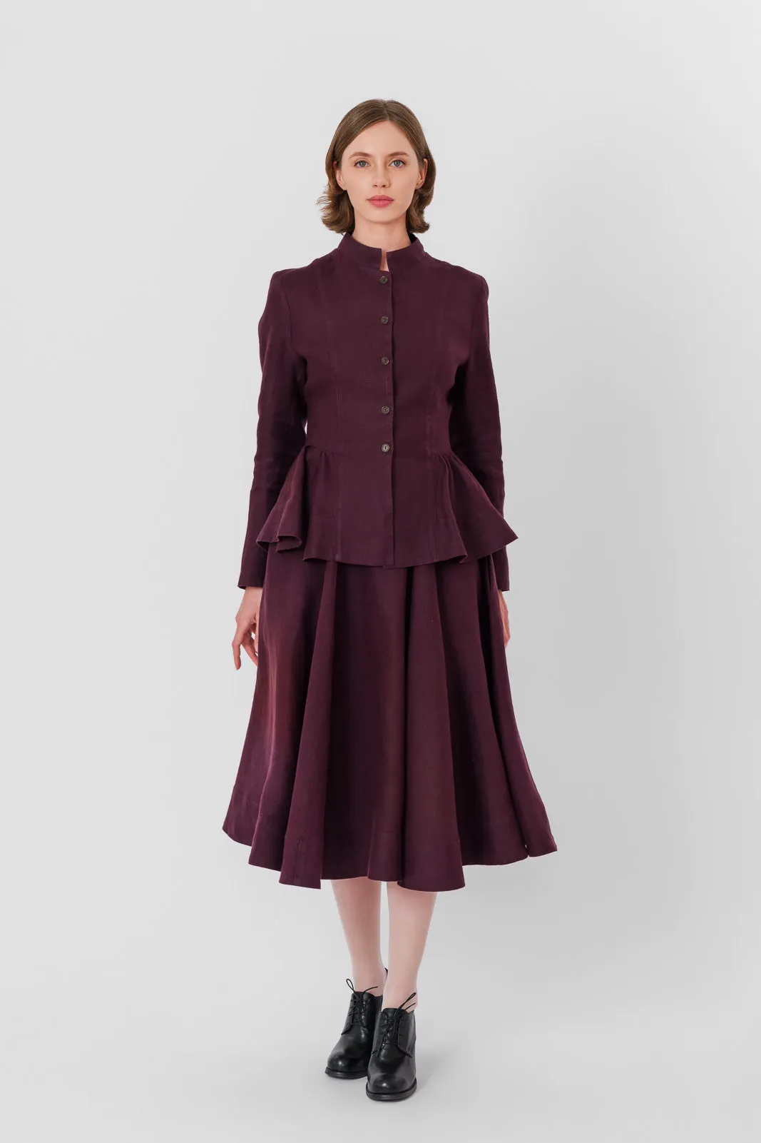 Peplum Jacket, Long Sleeve, Twill Linen, Royal Grape