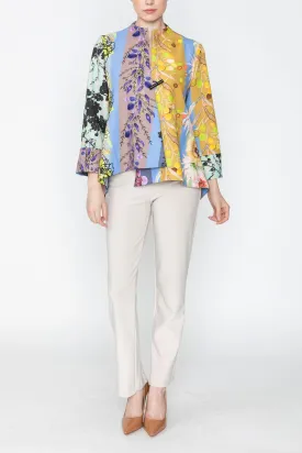 Periwinkle One-Button Jacket W/ Floral Pattern
