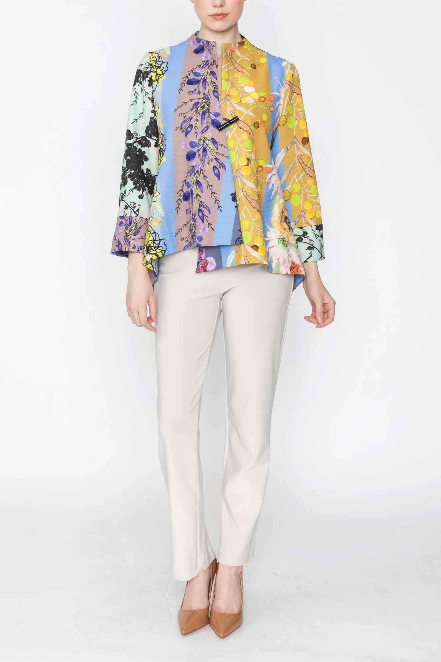 Periwinkle One-Button Jacket W/ Floral Pattern