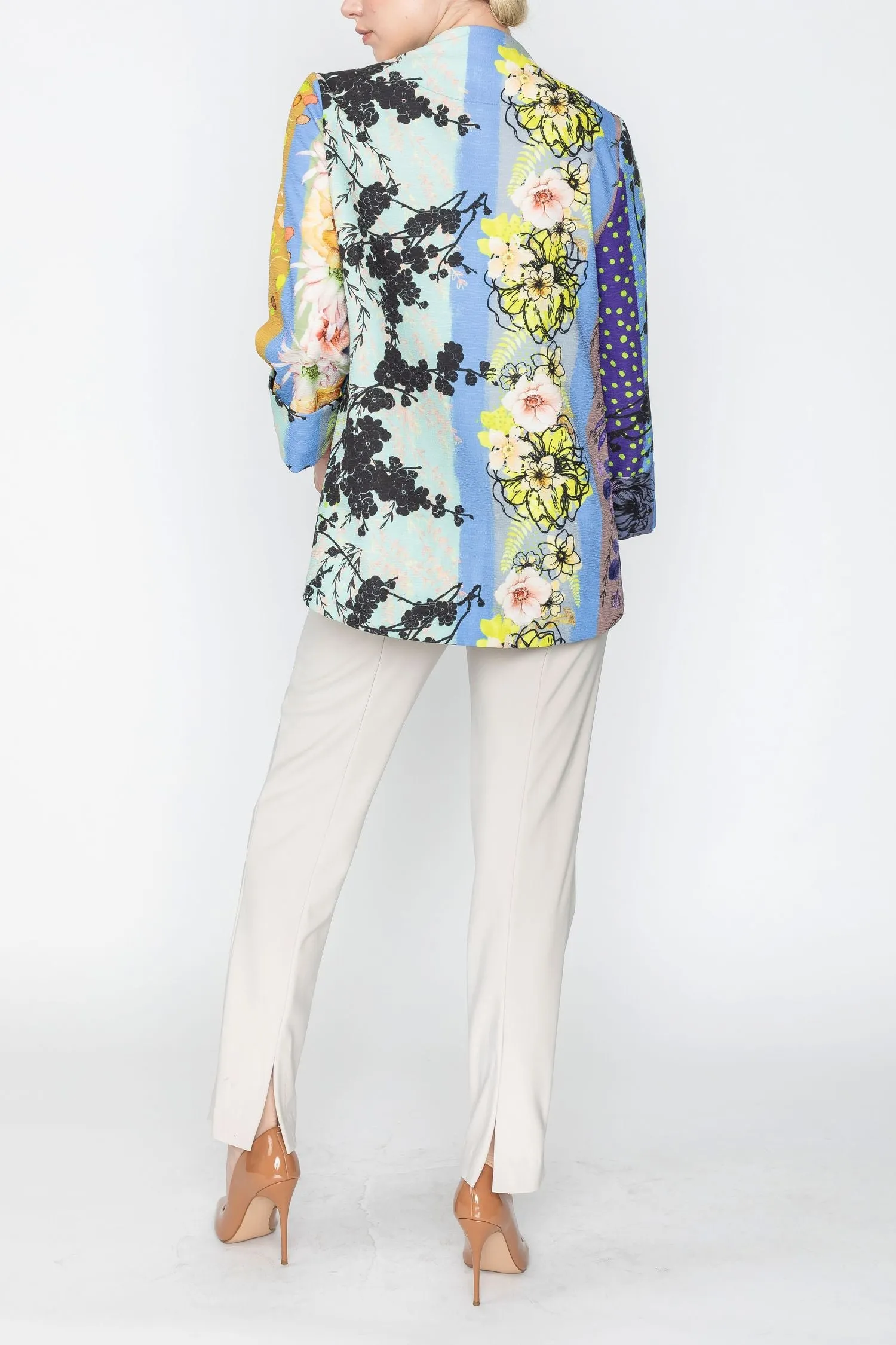 Periwinkle One-Button Jacket W/ Floral Pattern