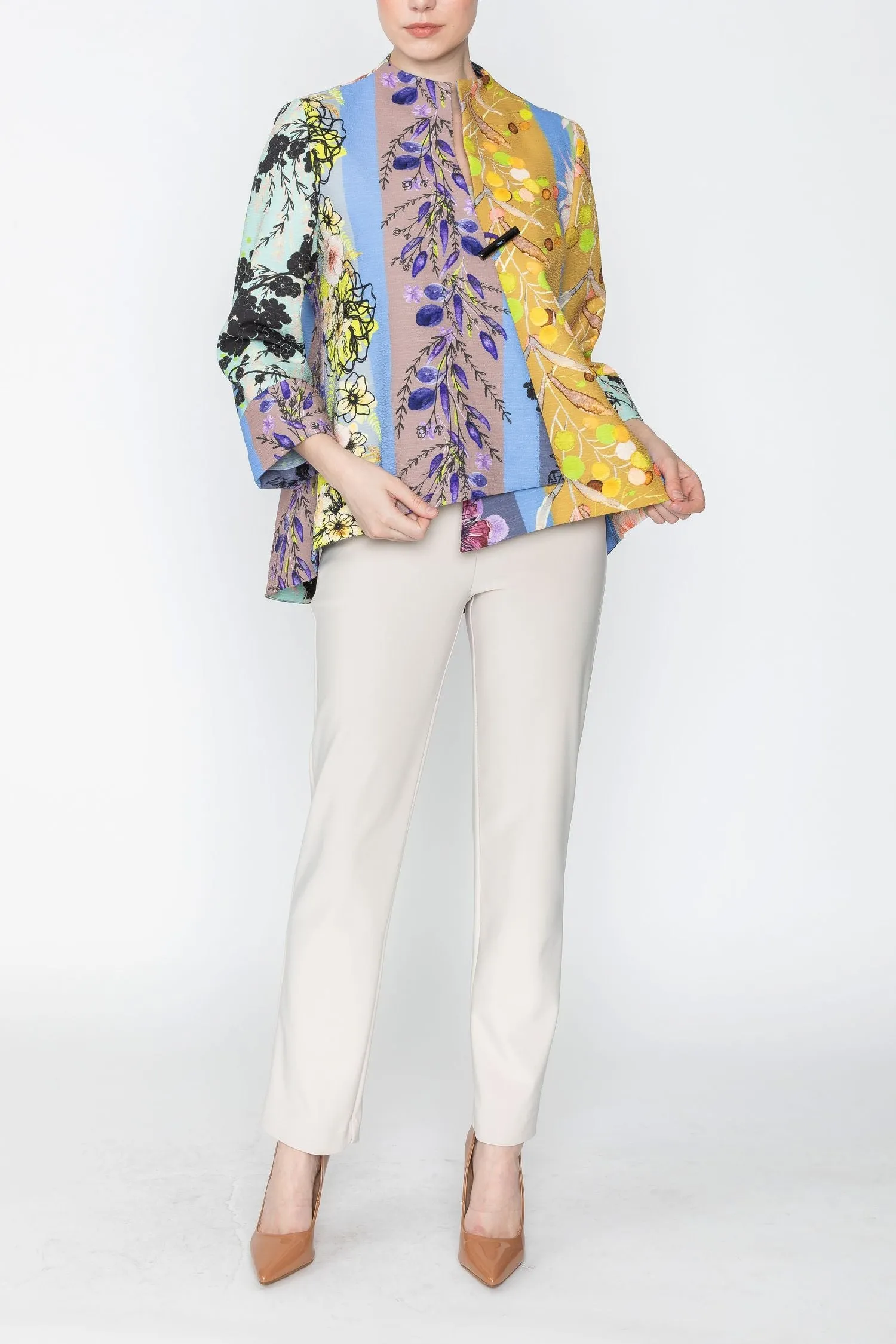 Periwinkle One-Button Jacket W/ Floral Pattern