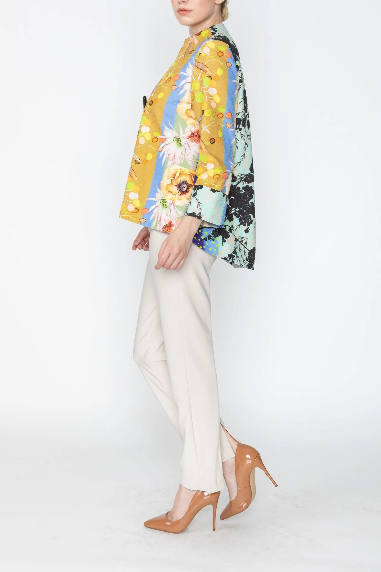 Periwinkle One-Button Jacket W/ Floral Pattern