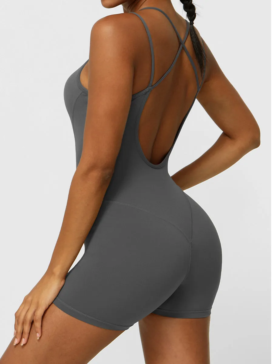 Plain Backless Cami Unitards Skin-Friendly Sleeveless Romper