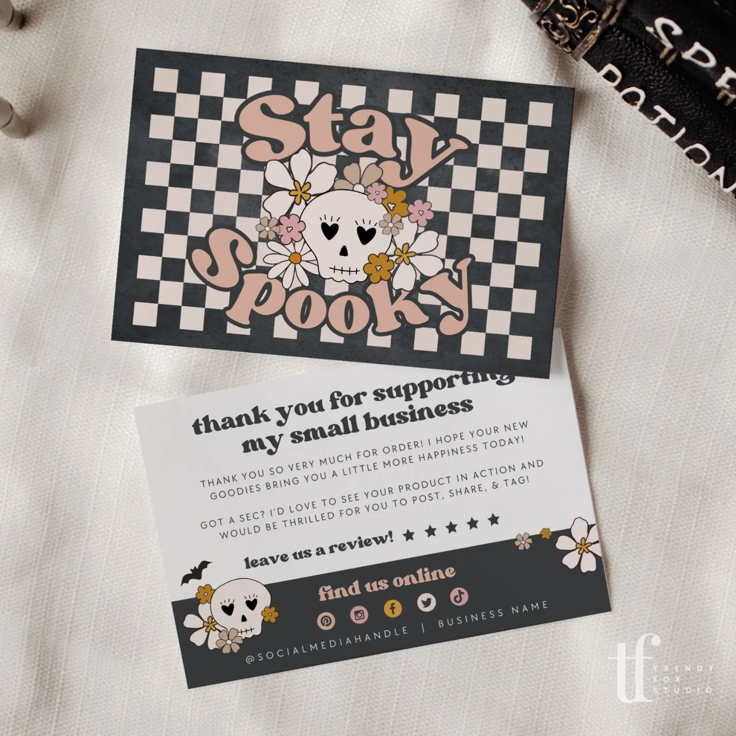 Retro Spooky Skull Halloween Business Thank You Card Canva Template