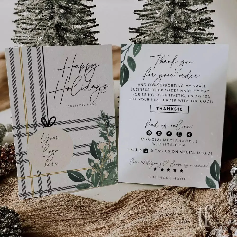 Rustic Farmhouse Christmas Plaid Business Thank You Card Canva Template