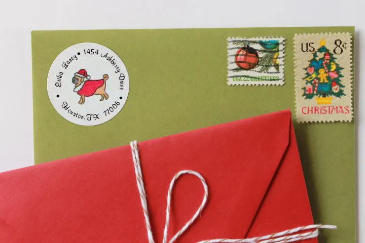 Santa Pug Christmas Return Address Labels