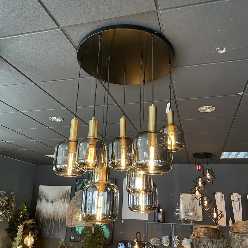 Smoked Glass 9 Pendant Ceiling Light