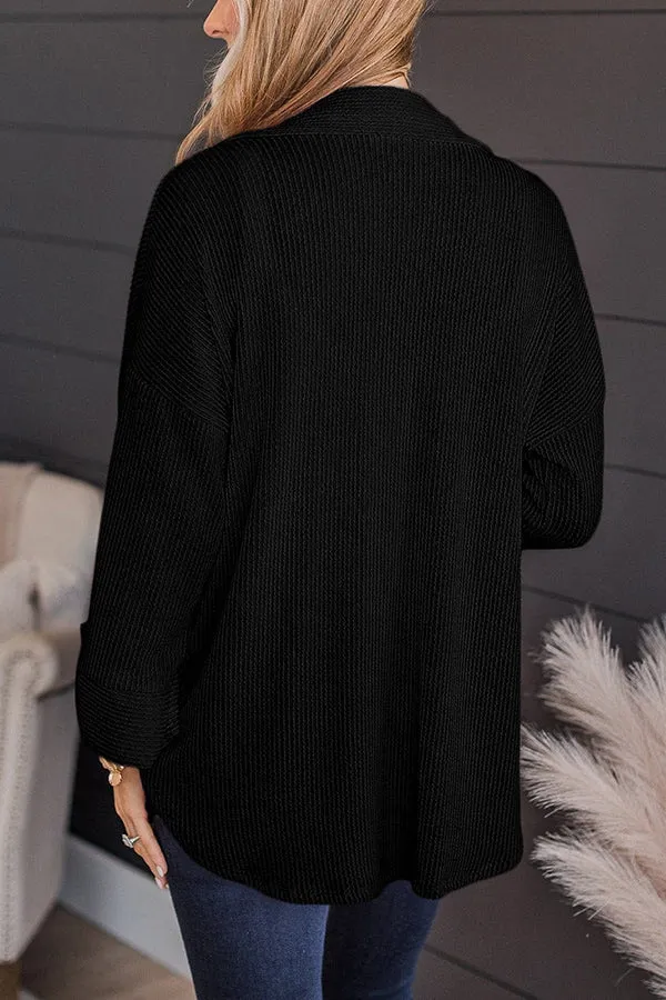 Solid Color Textured Roll Tab Sleeve Shirt Jacket