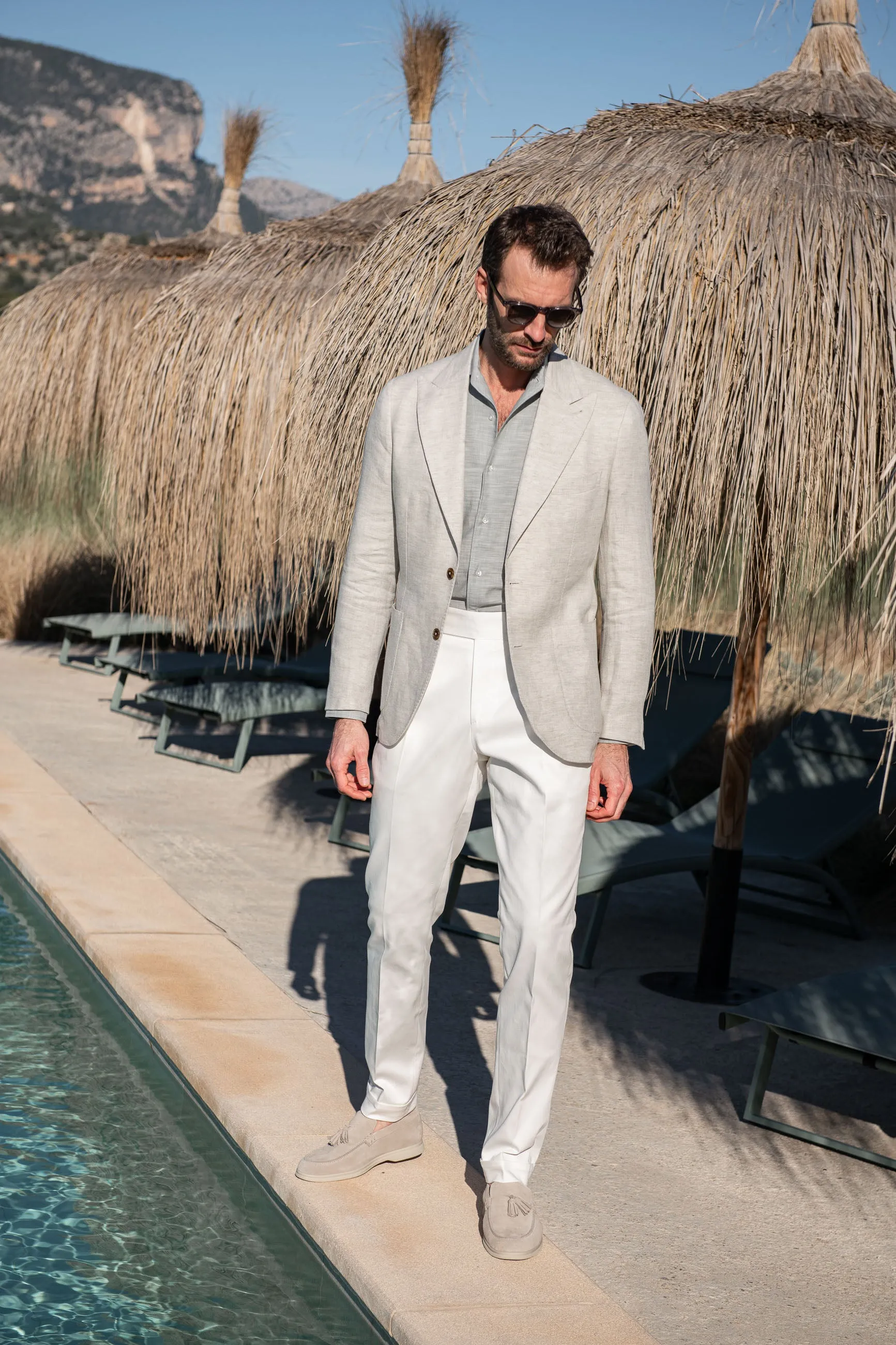 Stone herringbone linen jacket "Soragna Collection" - Made in Italy