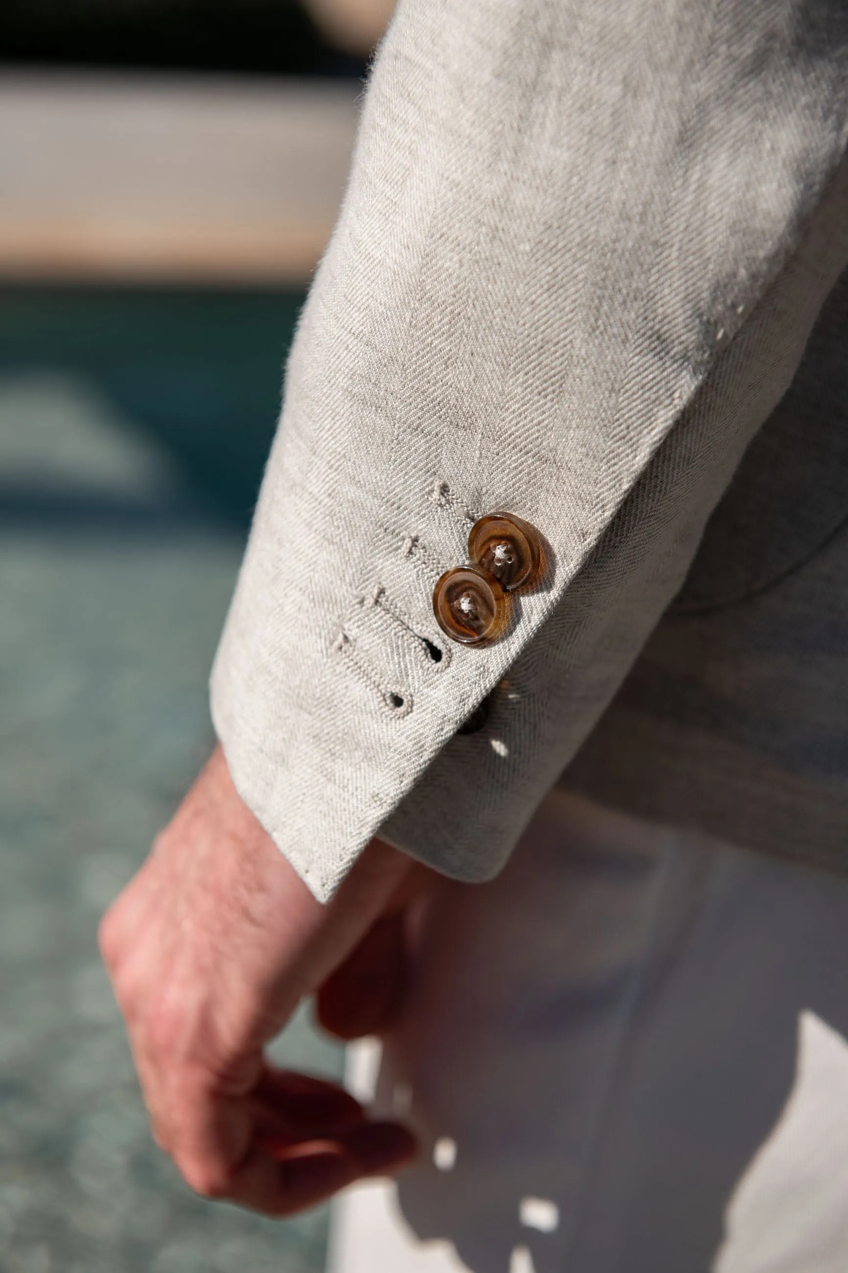 Stone herringbone linen jacket "Soragna Collection" - Made in Italy