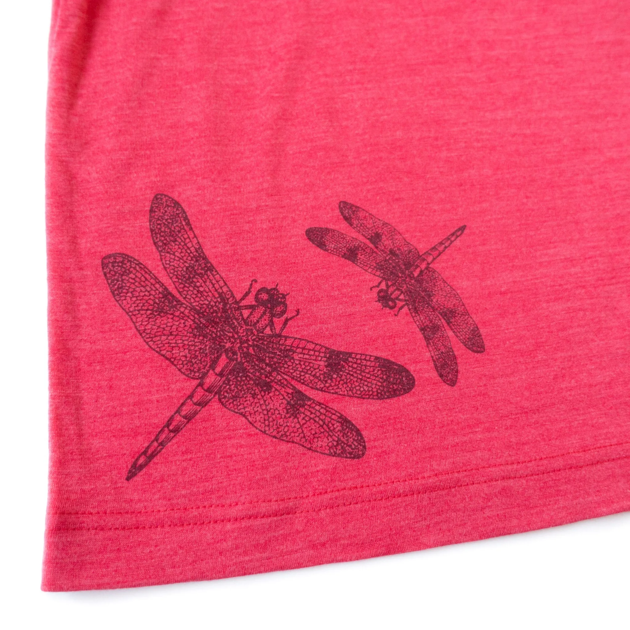 T-Shirt himbeere mit Libelle, Merinowolle & Seide (bio/GOTS)