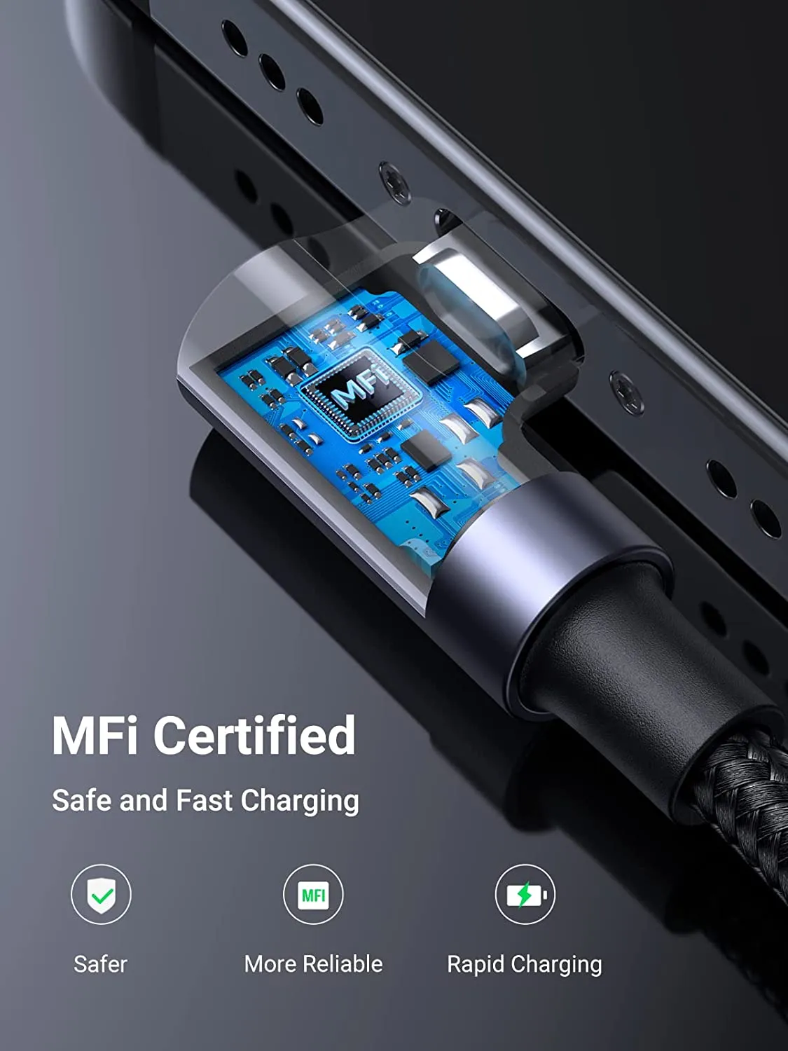 UGREEN MFi Certification Right Angel Lightning to USB A Cable