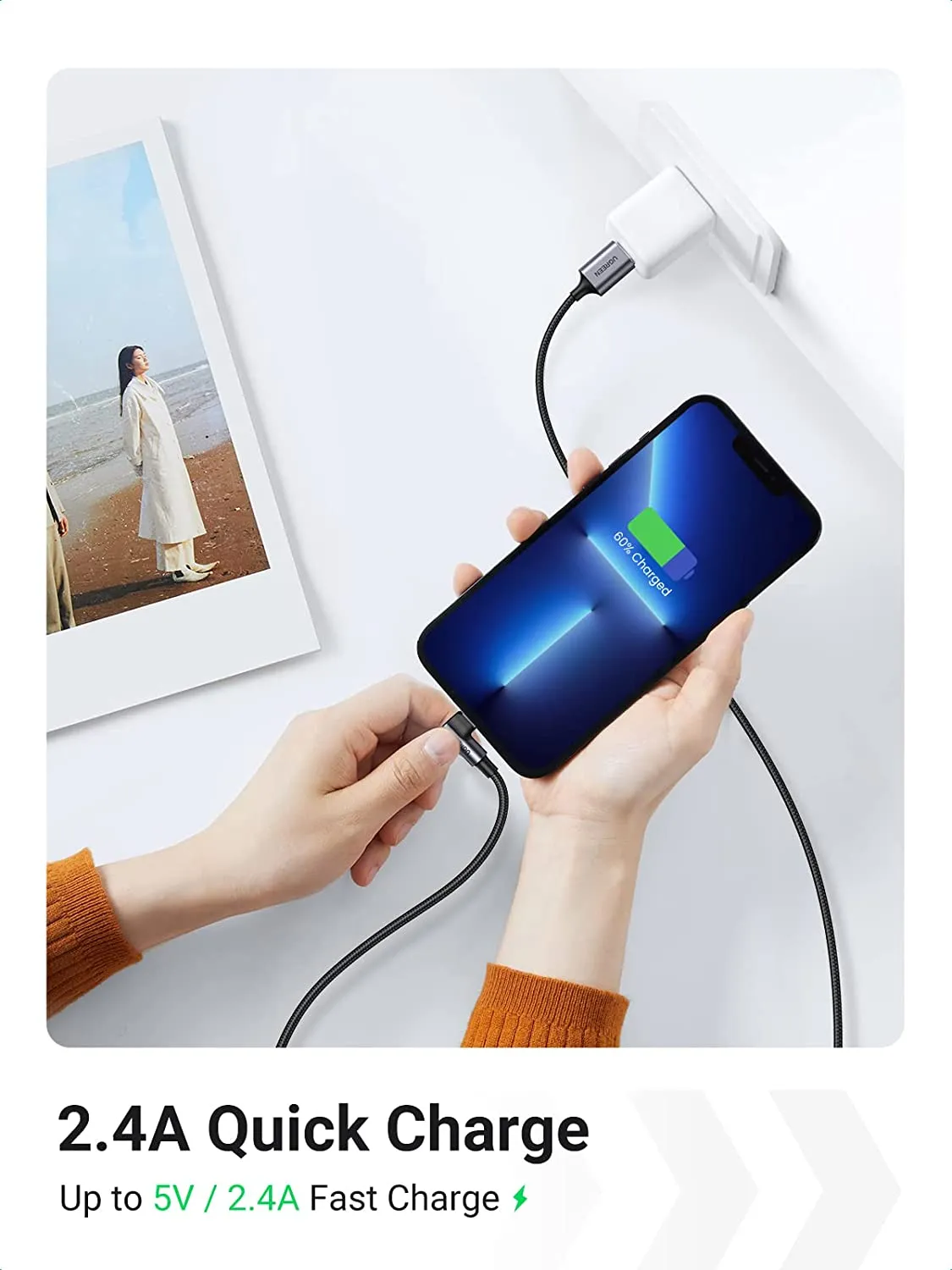 UGREEN MFi Certification Right Angel Lightning to USB A Cable