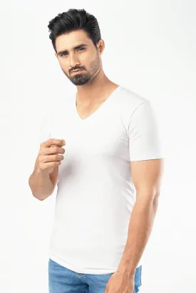 V-Neck Undershirt Cotton Lycra - (White)