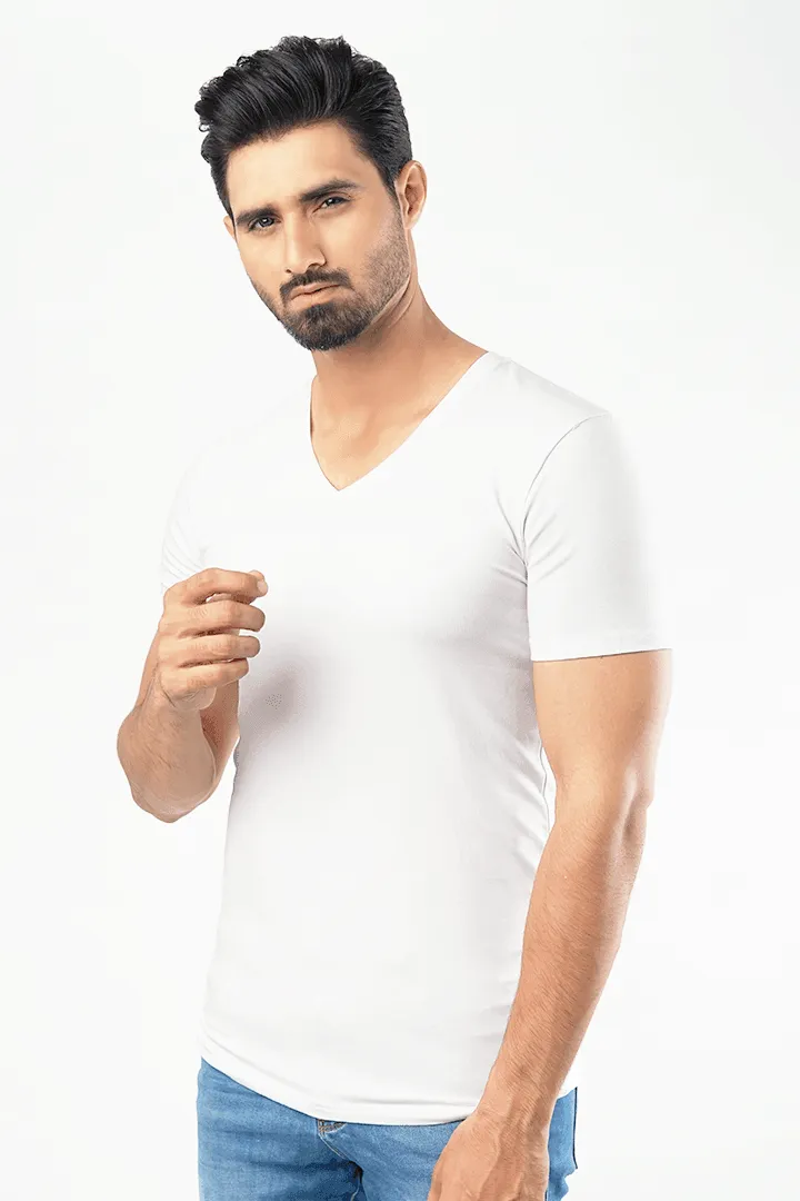 V-Neck Undershirt Cotton Lycra - (White)