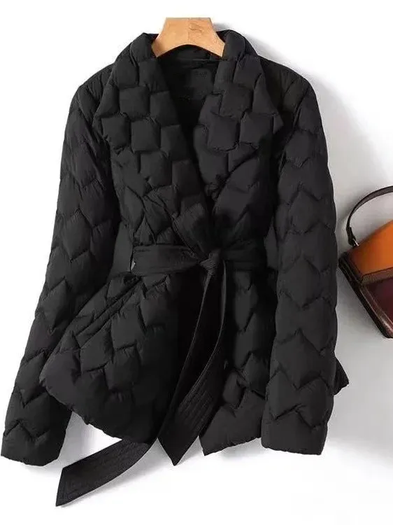 Water Wave Quilted Mid-Length Jacket