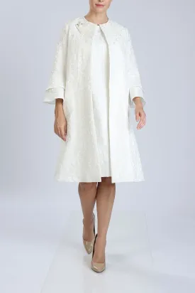 White Open Front Jacquard Tiered Sleeves Jacket
