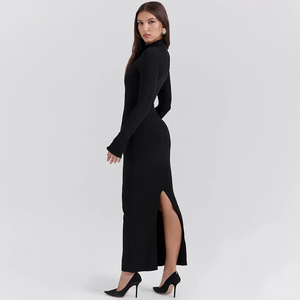 Womens Long Dress  Slim Fit  Round Neck  Long Sleeve  Formal Evening Wear