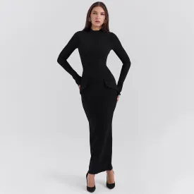 Womens Long Dress  Slim Fit  Round Neck  Long Sleeve  Formal Evening Wear