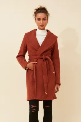 Wrap Shawl Collar Coat Rust